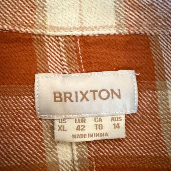 Brixton Bowery Brushed Flannel Shirt Jacket, Rust and Cream Plaid, Size XL - Picture 6 of 7